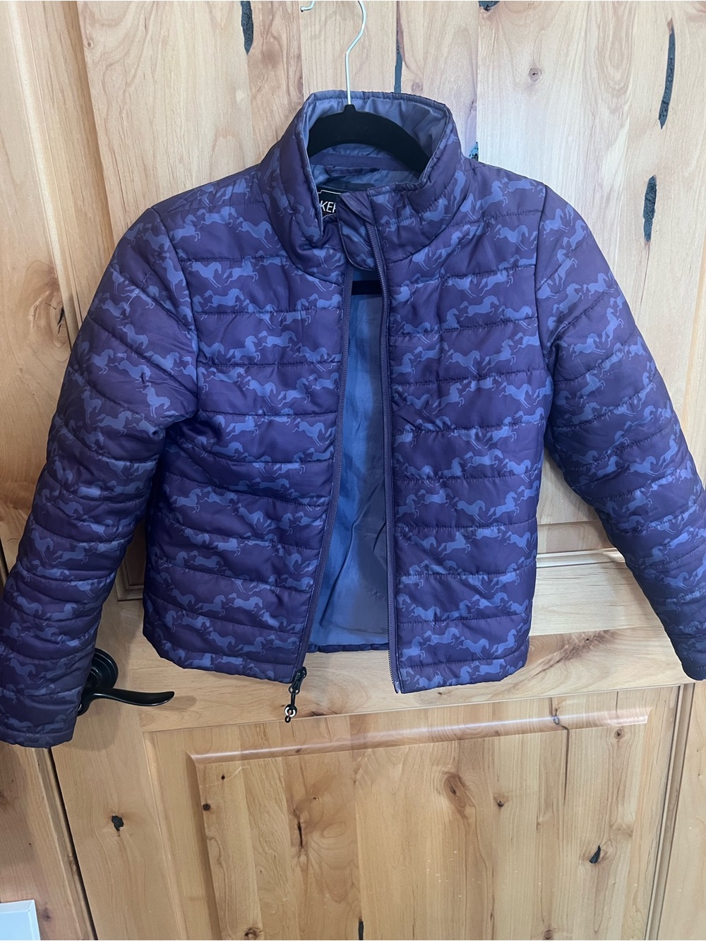 Kerrits Purple Puffer Riding Jacket with Horse Pattern (Girls/Kids)